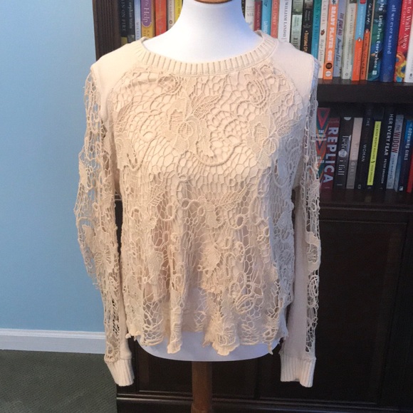 Free People lace split back sweater - size small - Picture 2 of 8
